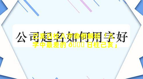 己亥日柱八字命例解析「八字中最差的 🐟 日柱己亥」